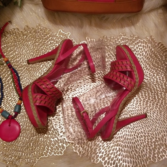 Cole Haan Ankle Strap Shrimp Vachetta Leather Heeled Sandals - Picture 3 of 8